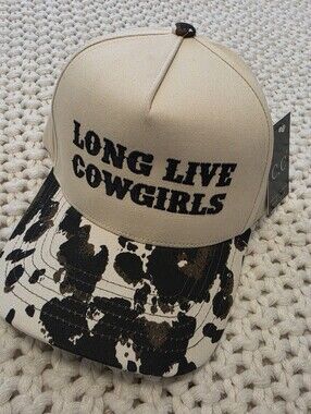 C.C. Boutique "Long Live Cowgirls" Tan & Black Cow Print Trucker Hat